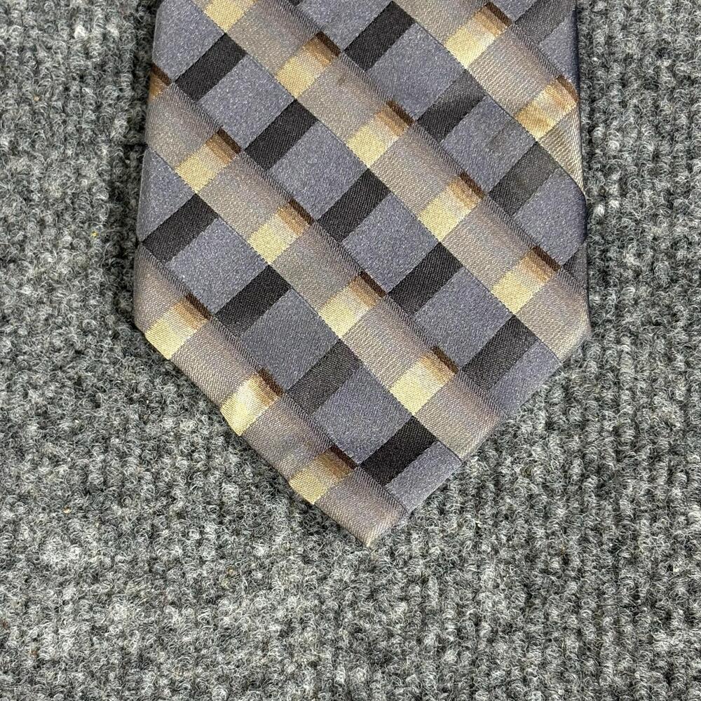 Gray Plaid Silk Tie Mens One Size Woven Check Necktie China Dress Classic
